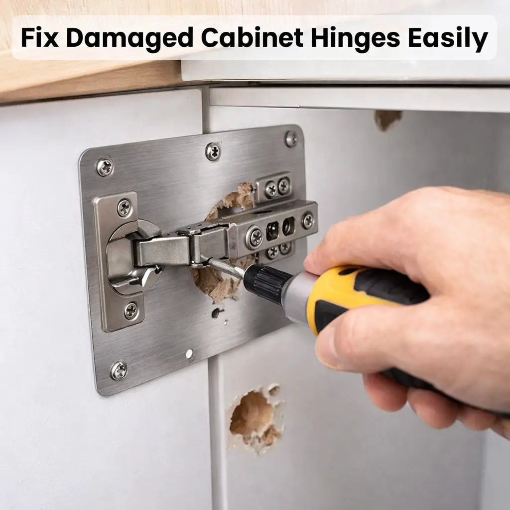 Universal Hinge Repair Plate – Fix Damaged Cabinet Doors in Minutes