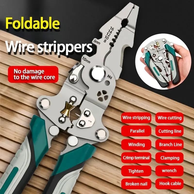 9-in-1 Foldable Multifunction Plier | High-Carbon Steel Wire Stripper, Cutter & Crimper Tool